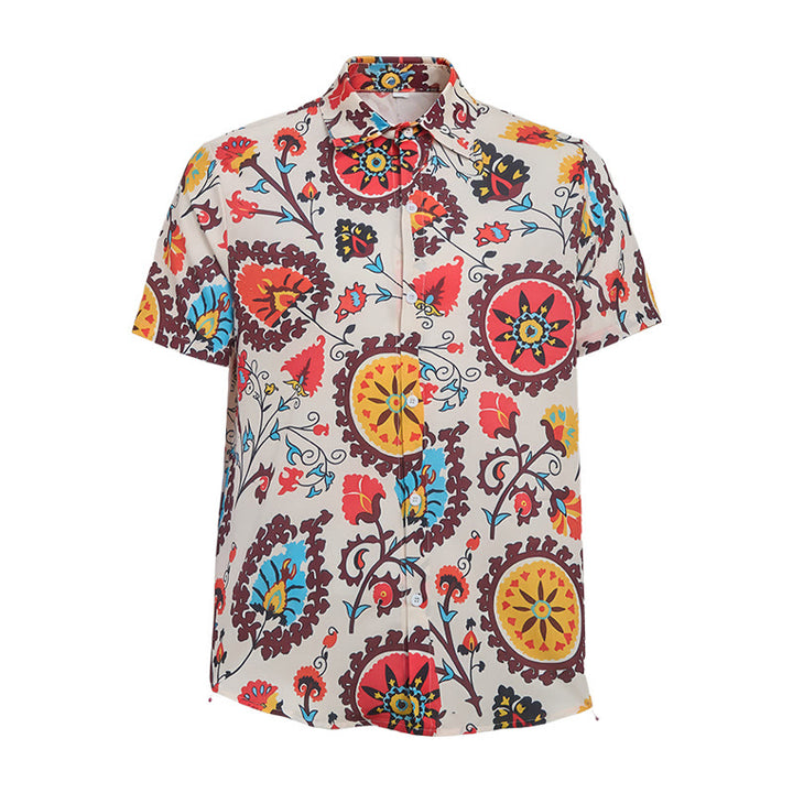 Retro Boho Red & Yellow Mandala Flower Pattern Shirt - image 9