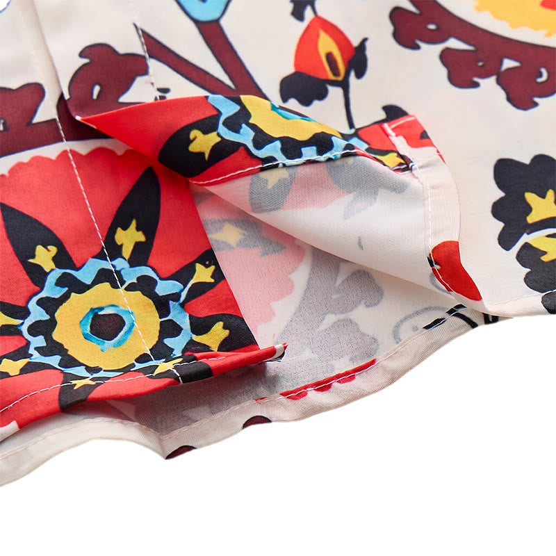 Retro Boho Red & Yellow Mandala Flower Pattern Shirt - image 7