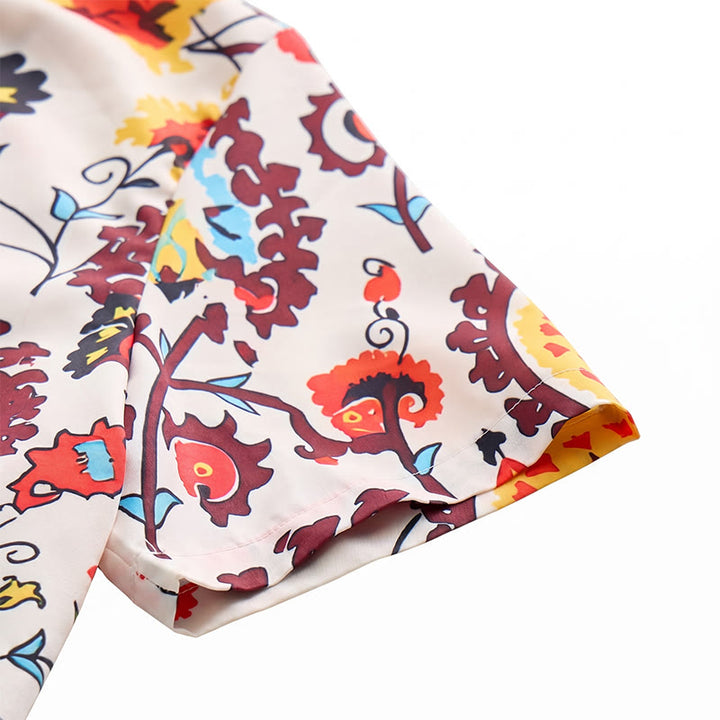 Retro Boho Red & Yellow Mandala Flower Pattern Shirt - image 8