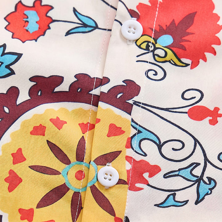 Retro Boho Red & Yellow Mandala Flower Pattern Shirt - image 5