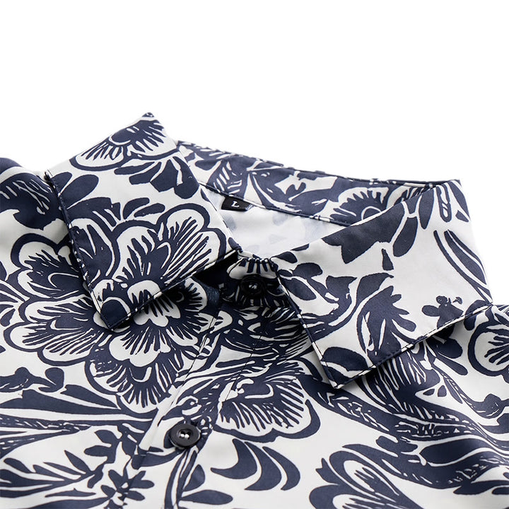 Minimalist Navy Blue Floral Button-Down Summer Shirt - image 4