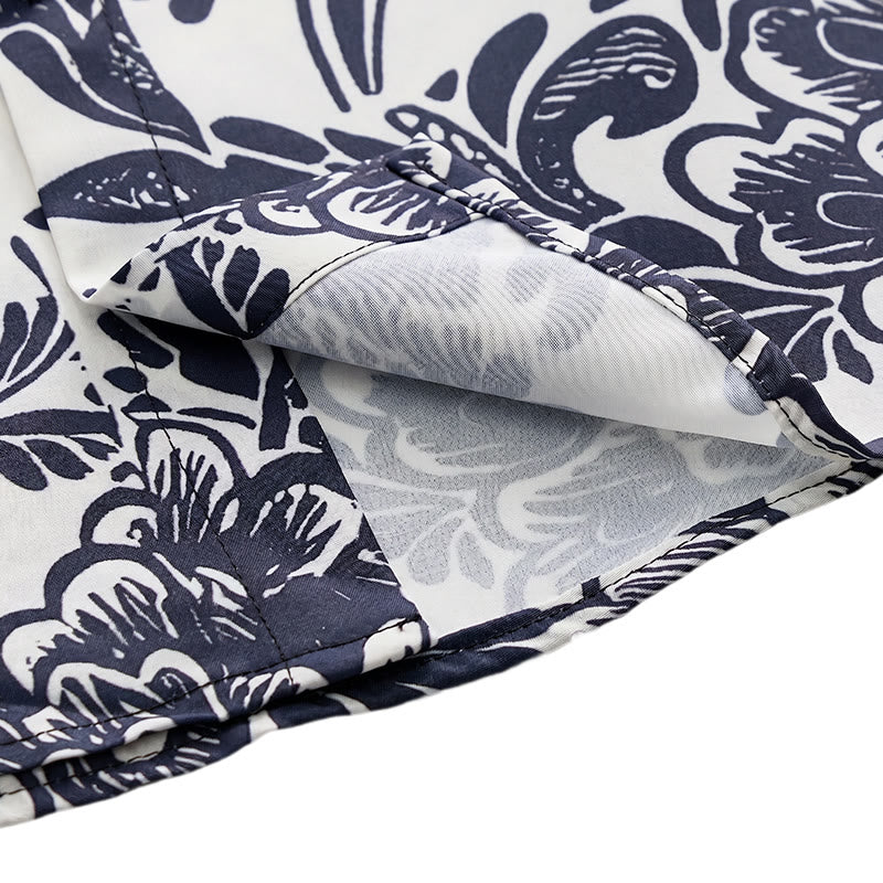 Minimalist Navy Blue Floral Button-Down Summer Shirt - image 7