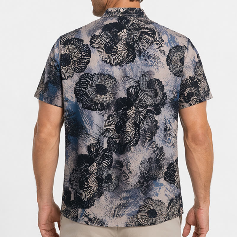 Dark Floral Monochrome Poppy Print Casual Shirt - image 2