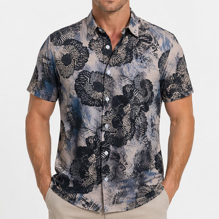 Dark Floral Monochrome Poppy Print Casual Shirt - image 1
