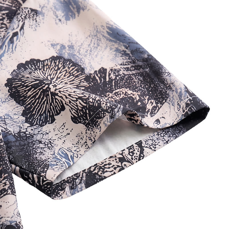 Dark Floral Monochrome Poppy Print Casual Shirt - image 8