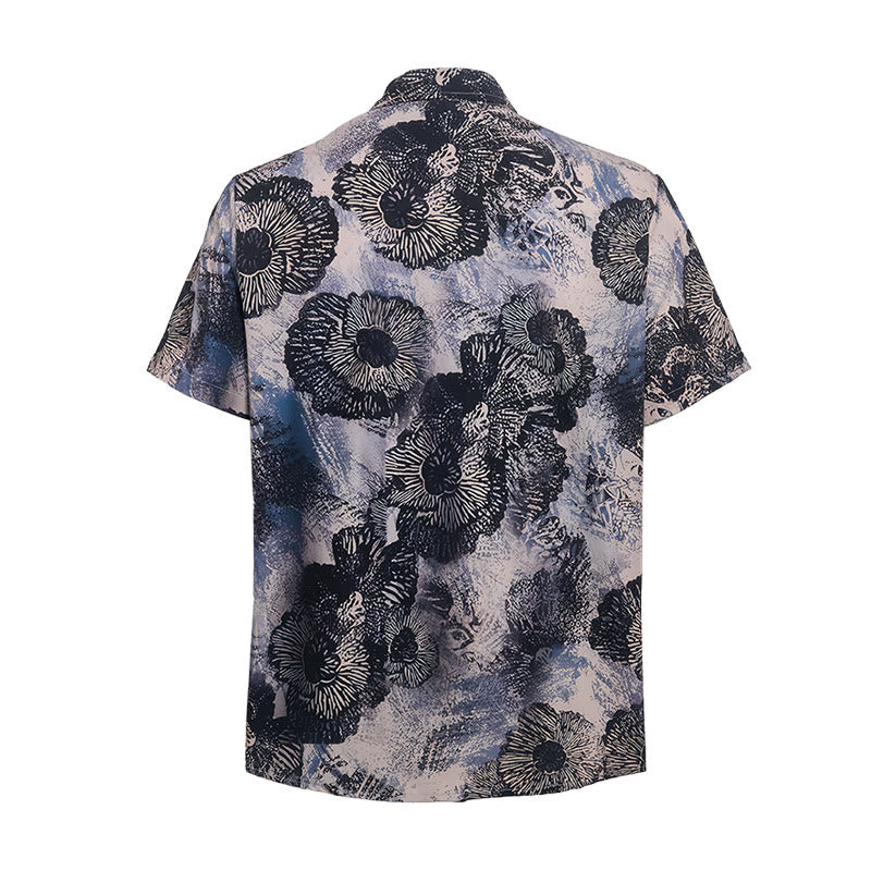 Dark Floral Monochrome Poppy Print Casual Shirt - image 10