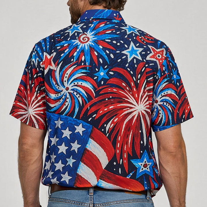 American Flag & Firework Print Patriotic Summer Shirt - image 2