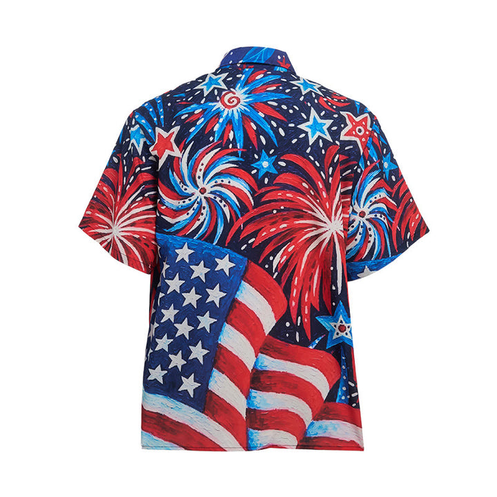 American Flag & Firework Print Patriotic Summer Shirt - image 10