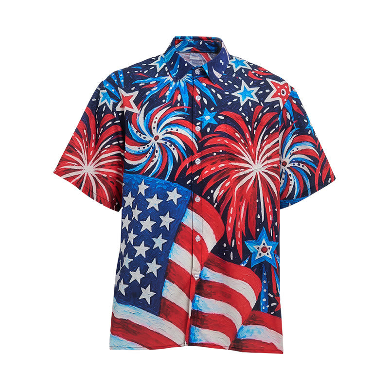 American Flag & Firework Print Patriotic Summer Shirt - image 9