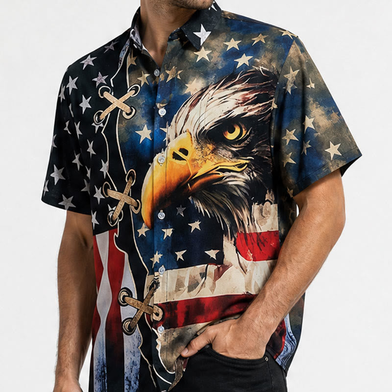 Patriotic Split-Design Eagle American Flag Shirt - image 3