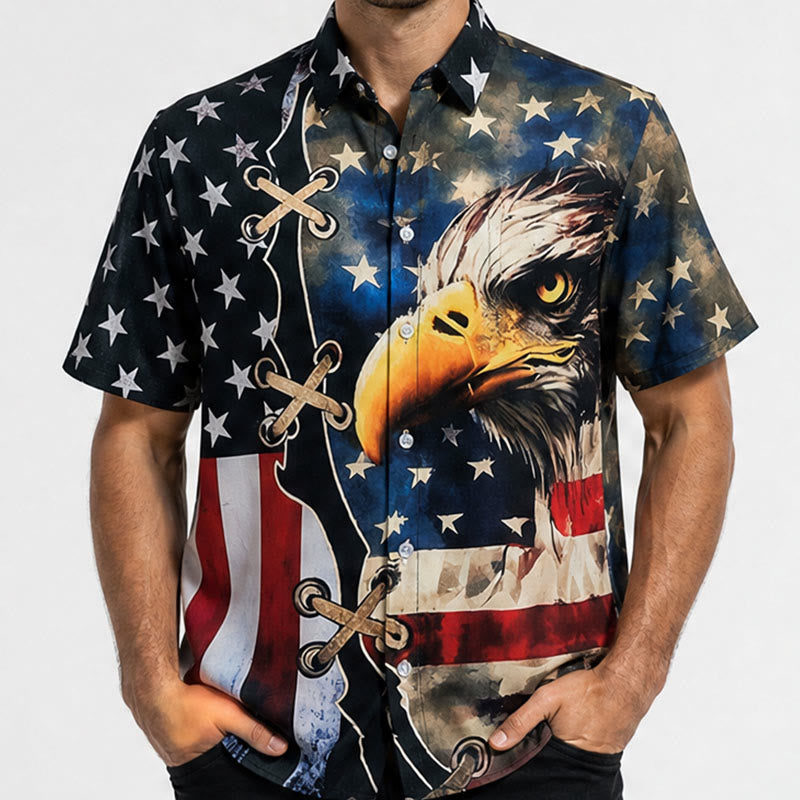 Patriotic Split-Design Eagle American Flag Shirt - image 1