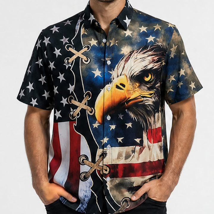 Patriotic Split-Design Eagle American Flag Shirt - image 1