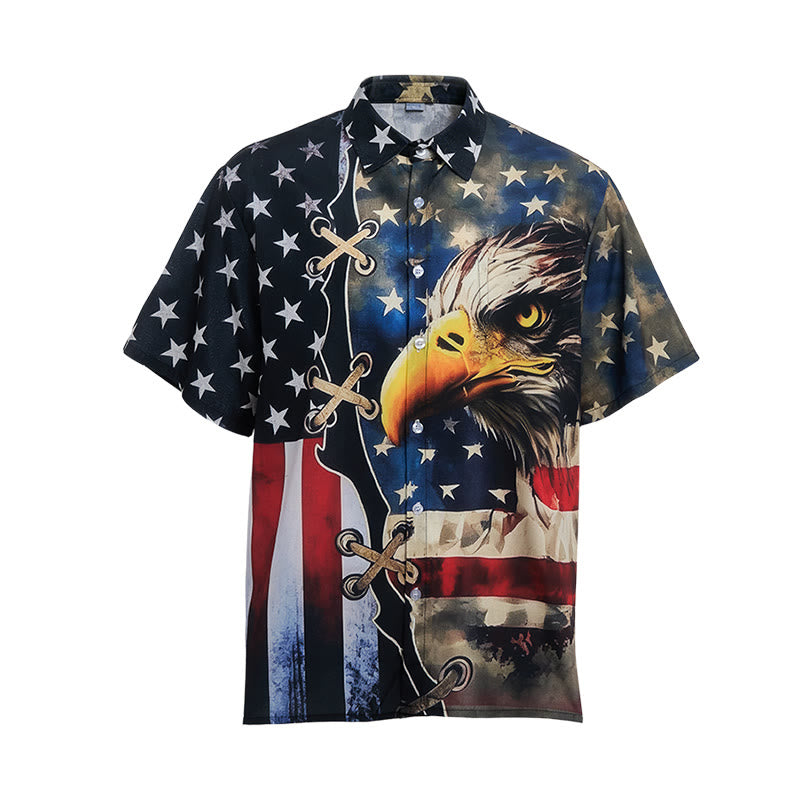 Patriotic Split-Design Eagle American Flag Shirt - image 8