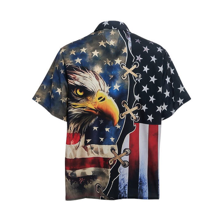 Patriotic Split-Design Eagle American Flag Shirt - image 9