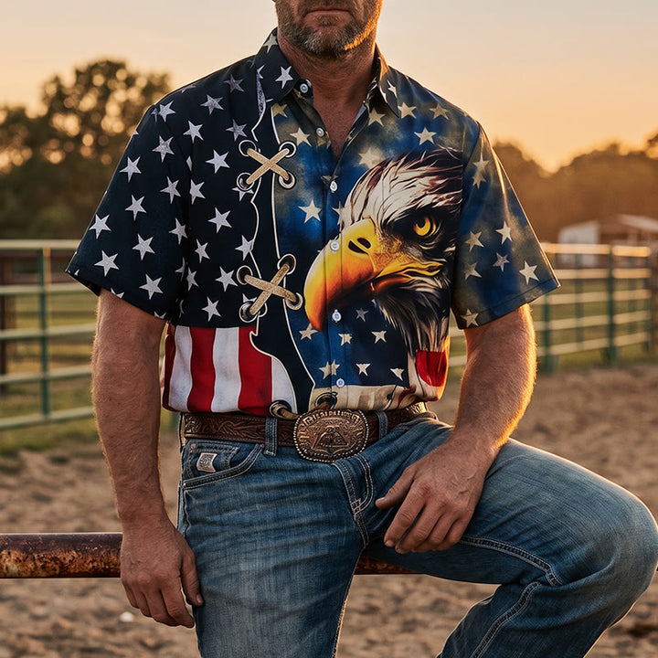 Patriotic Split-Design Eagle American Flag Shirt - Flag & Eagle - 4XL - image 0