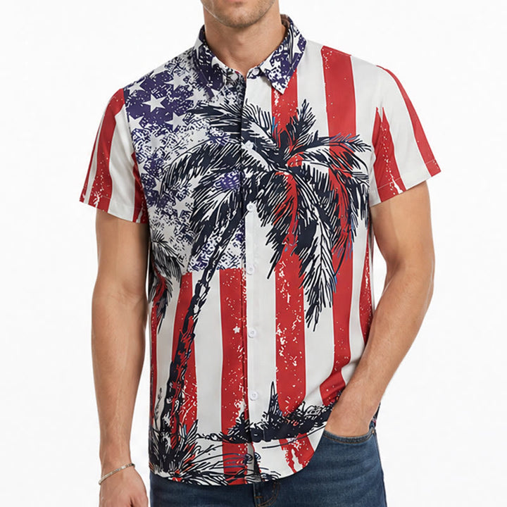 American Flag Palm Tree Patriotic Tropical Beach Shirt - image 1