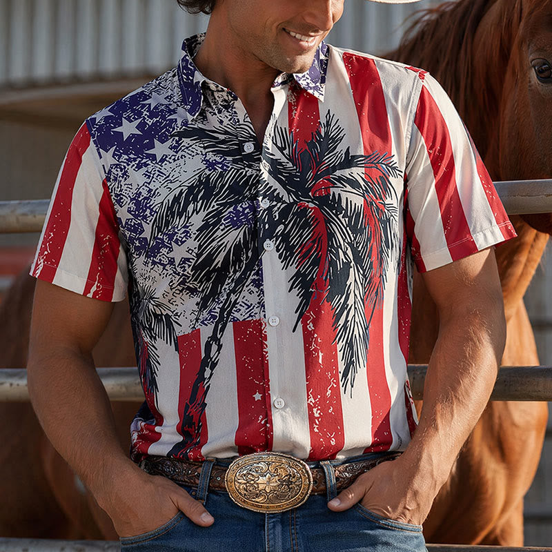 American Flag Palm Tree Patriotic Tropical Beach Shirt - Flag & Palm Tree - 5XL - image 0