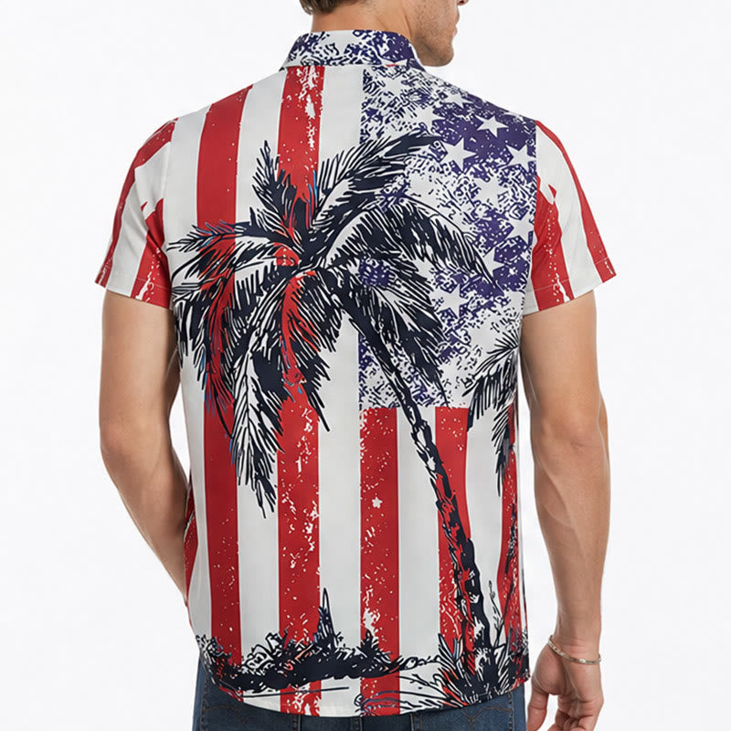 American Flag Palm Tree Patriotic Tropical Beach Shirt - image 2