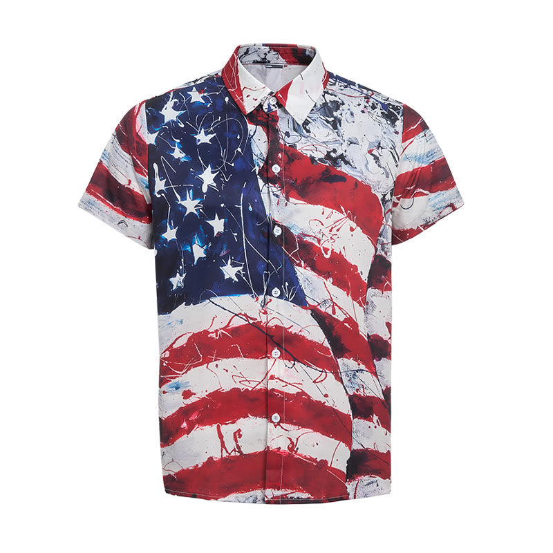Modern Patriotic USA Flag Artistic Brushstroke Print Shirt - image 9