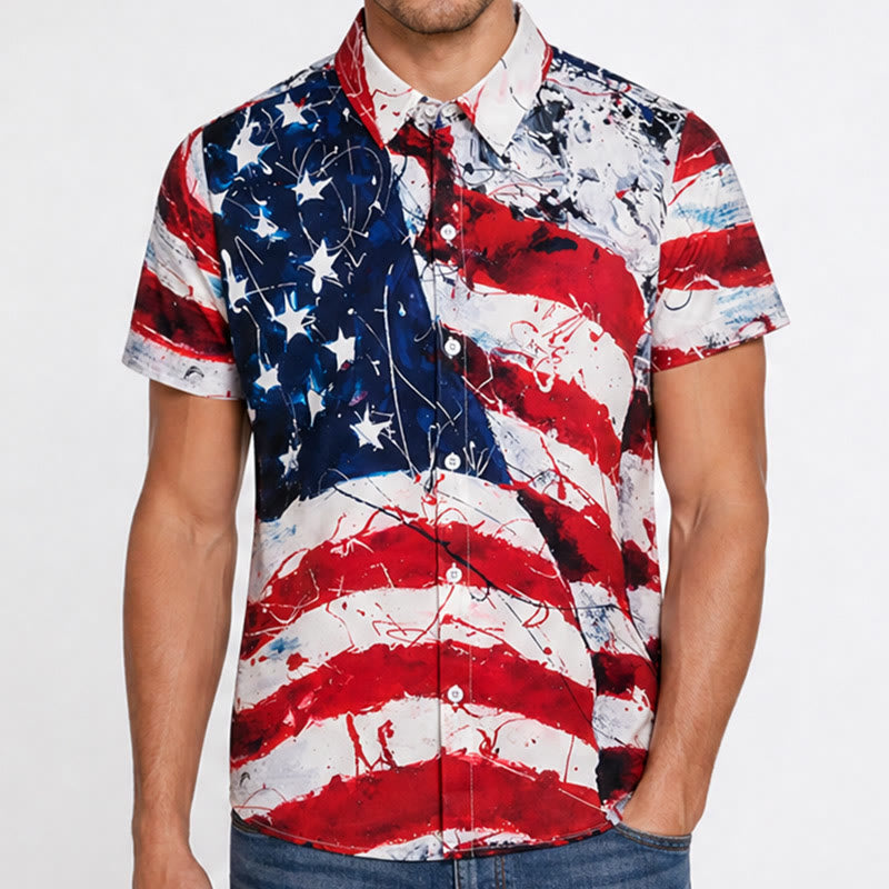 Modern Patriotic USA Flag Artistic Brushstroke Print Shirt - image 1