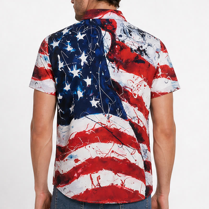 Modern Patriotic USA Flag Artistic Brushstroke Print Shirt - image 2