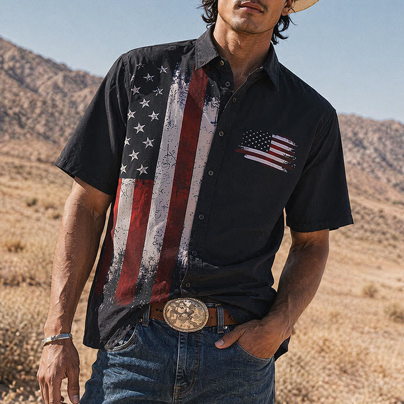 Black Brushstroke Edgy Half-Flag Patriotic Shirt - Black - 5XL - image 0