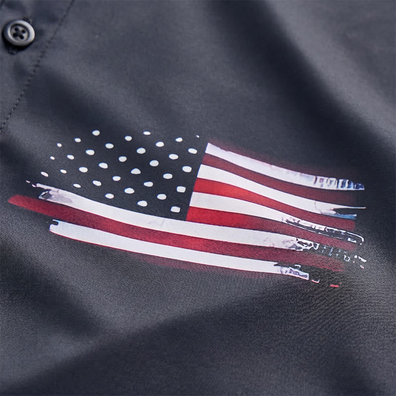 Black Brushstroke Edgy Half-Flag Patriotic Shirt - image 6