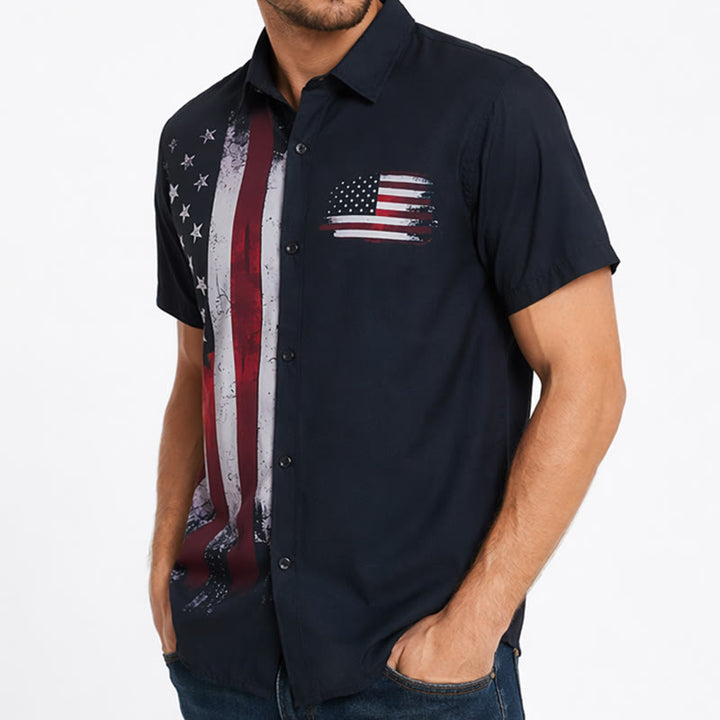 Black Brushstroke Edgy Half-Flag Patriotic Shirt - image 3