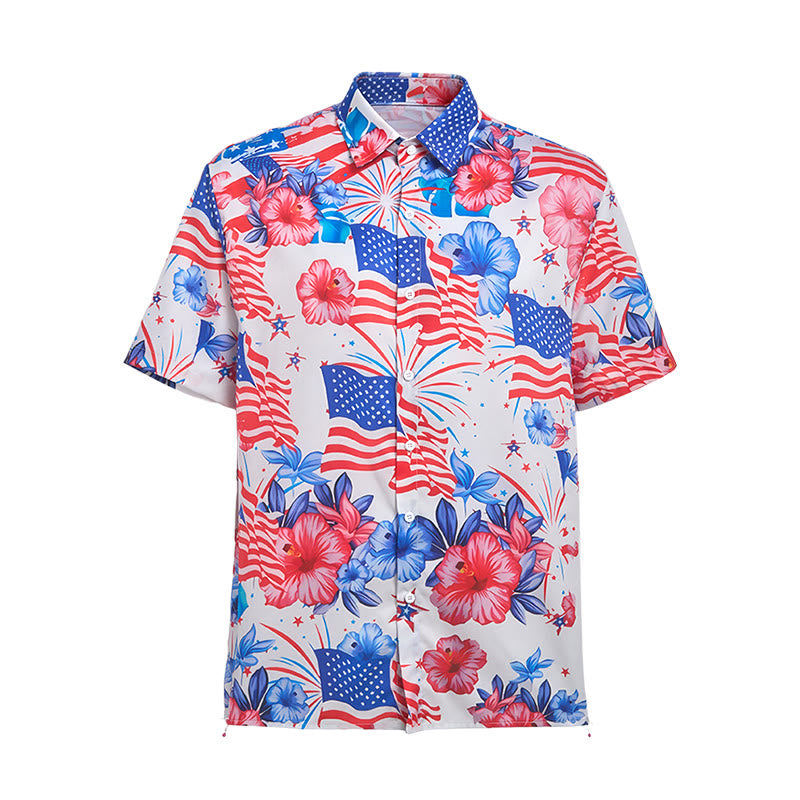 Patriotic Hibiscus & American Flag Firework All-Over Print Shirt - image 9