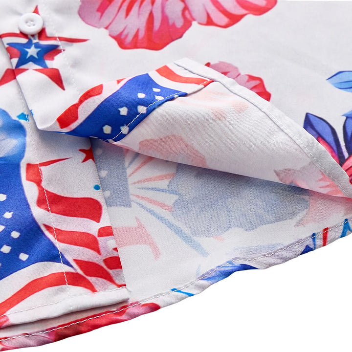 Patriotic Hibiscus & American Flag Firework All-Over Print Shirt - image 7