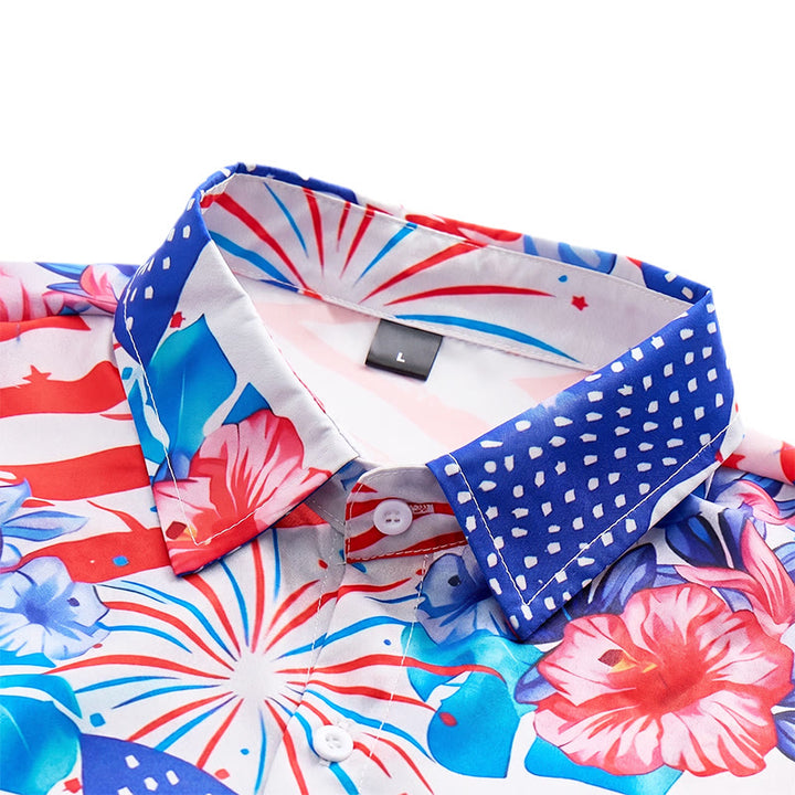 Patriotic Hibiscus & American Flag Firework All-Over Print Shirt - image 4