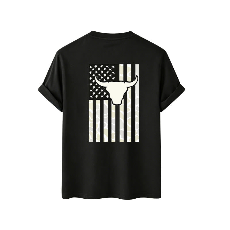 Patriotic Western American Flag Bull Skull T-shirt - image 6