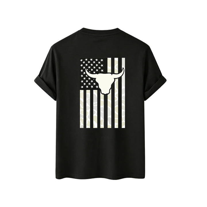 Patriotic Western American Flag Bull Skull T-shirt - image 6