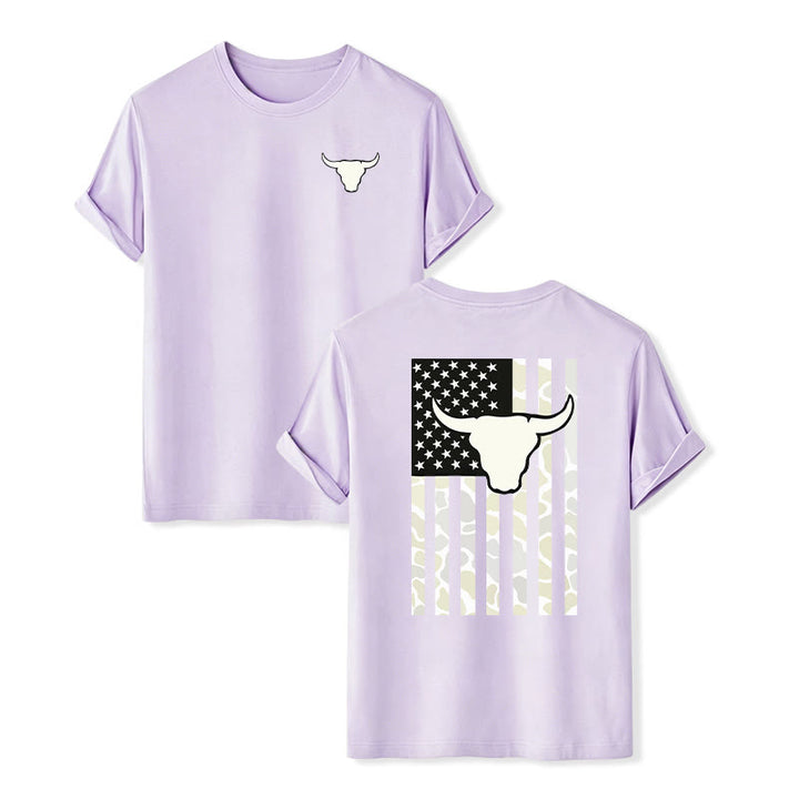 Patriotic Western American Flag Bull Skull T-shirt - Violet - 2XL - image 14