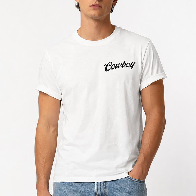 Retro Horseback Rider Print Casual Summer T-shirt - image 1