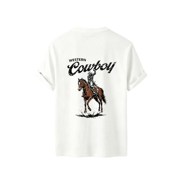Retro Horseback Rider Print Casual Summer T-shirt - image 6