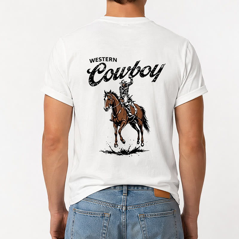 Retro Horseback Rider Print Casual Summer T-shirt - image 2