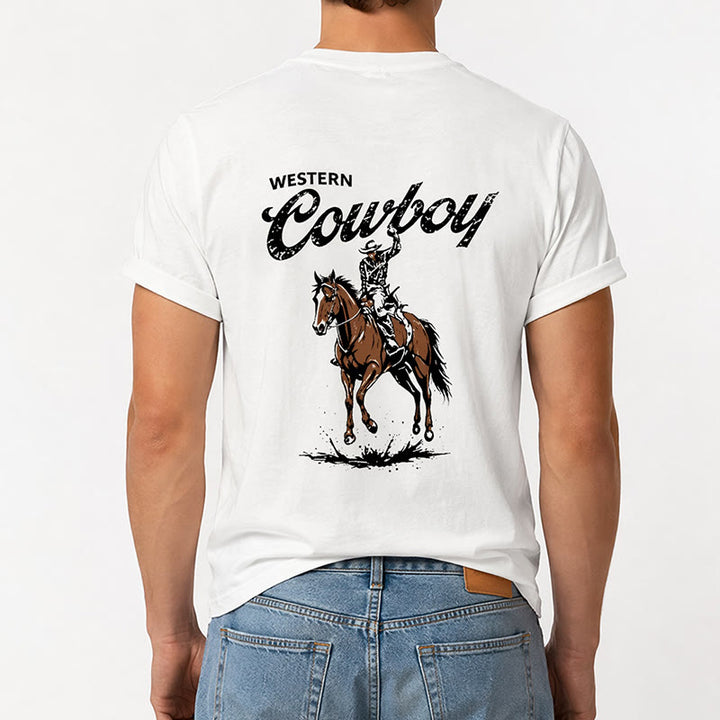 Retro Horseback Rider Print Casual Summer T-shirt - image 2