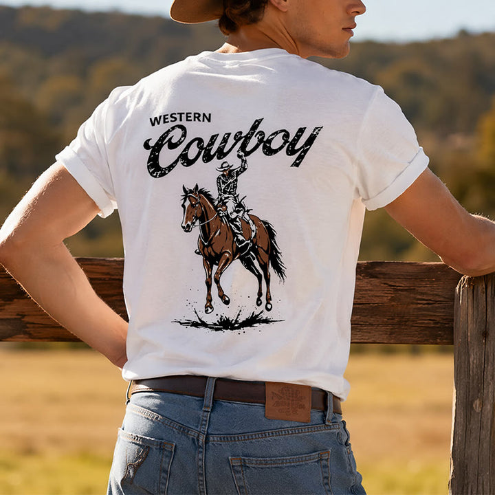Retro Horseback Rider Print Casual Summer T-shirt - image 0