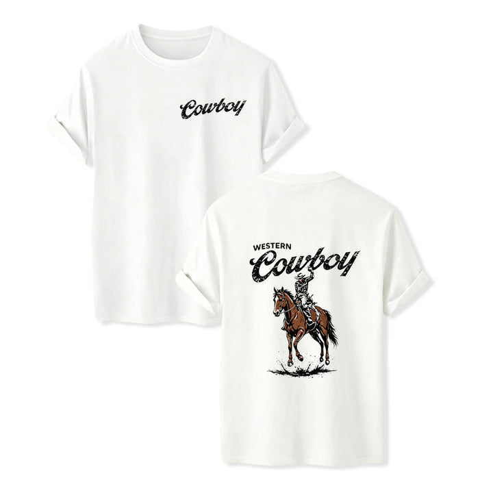 Retro Horseback Rider Print Casual Summer T-shirt - White - 2XL - image 4