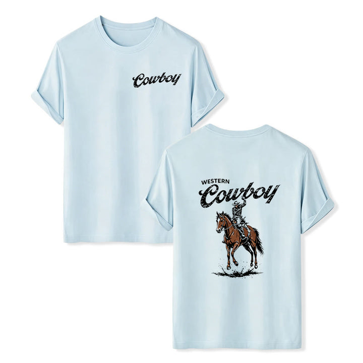 Retro Horseback Rider Print Casual Summer T-shirt - Blue - 2XL - image 9