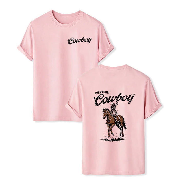 Retro Horseback Rider Print Casual Summer T-shirt - Pink - 2XL - image 7
