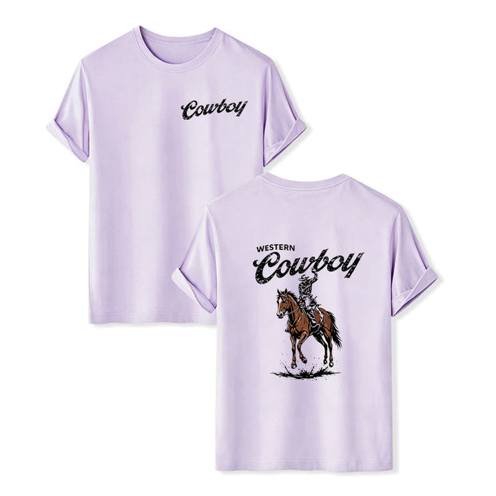 Retro Horseback Rider Print Casual Summer T-shirt - Violet - 2XL - image 12