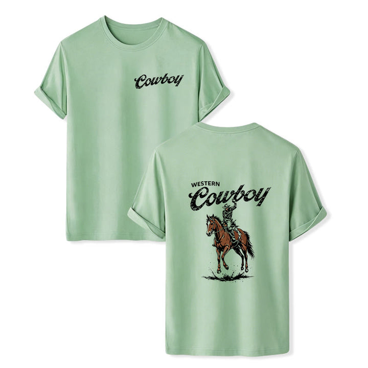 Retro Horseback Rider Print Casual Summer T-shirt - Green - 2XL - image 10