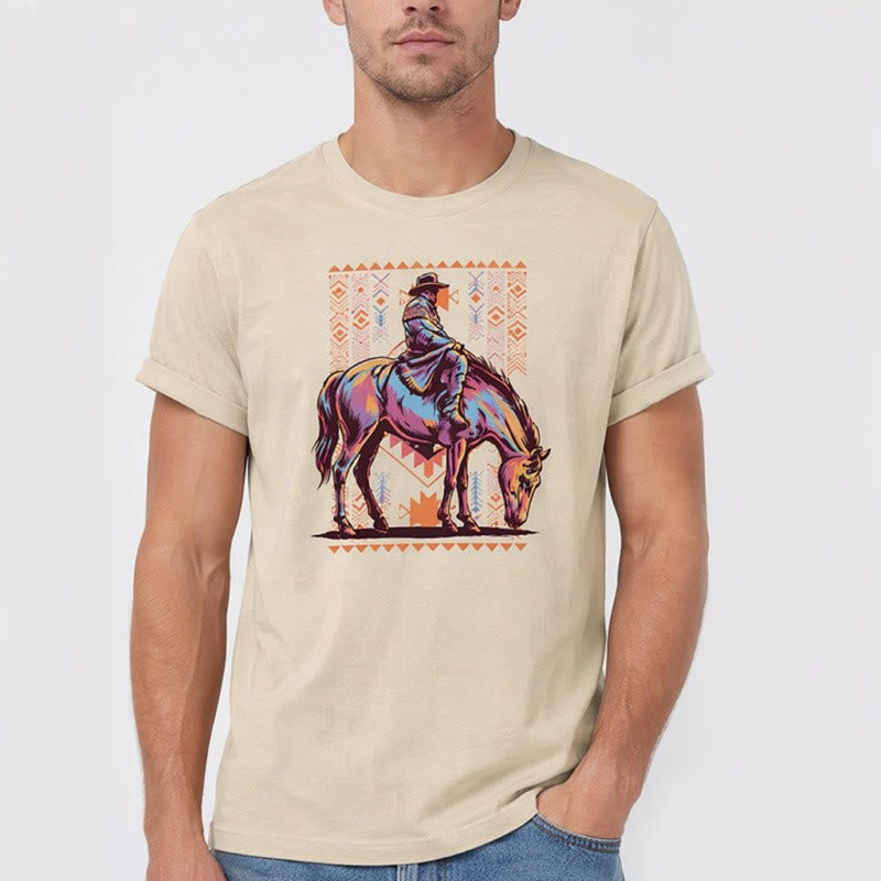 Colorful Aztec Horse Rider Art Print Western T-shirt - image 2