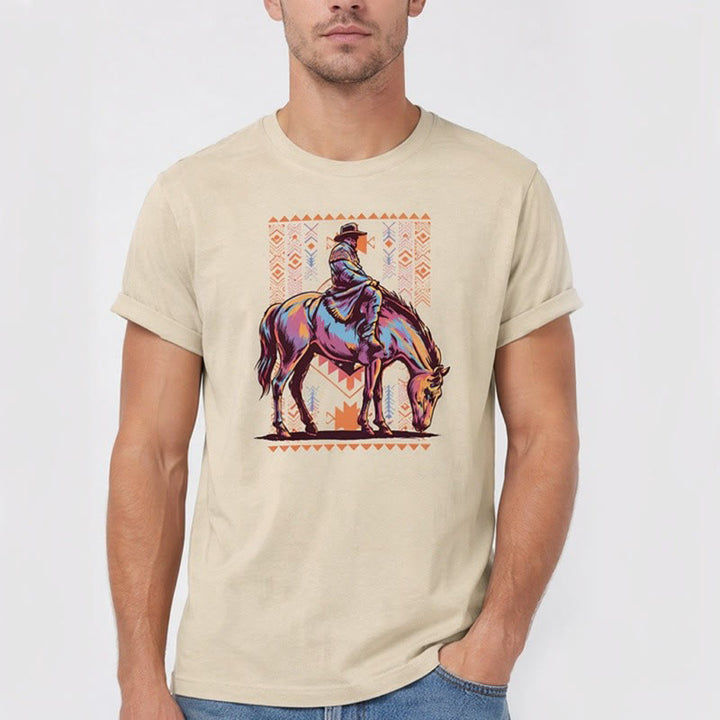 Colorful Aztec Horse Rider Art Print Western T-shirt - image 2