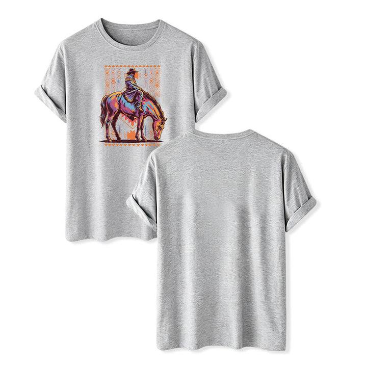 Colorful Aztec Horse Rider Art Print Western T-shirt - Gray - 2XL - image 9