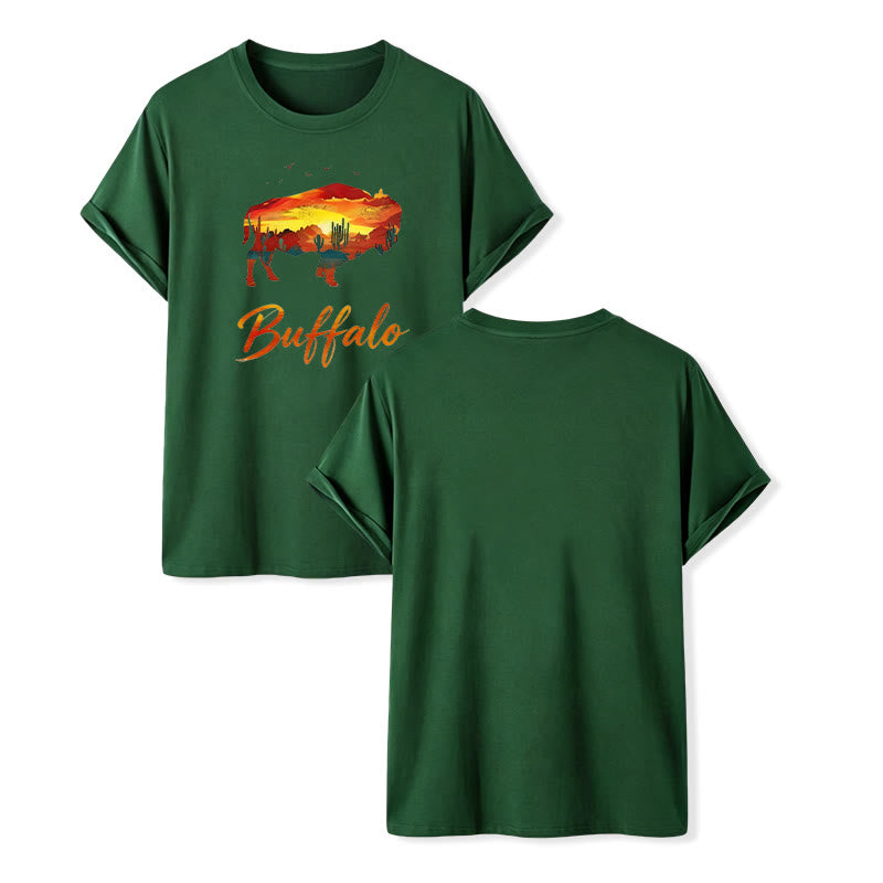 Wild & Free  Sunset Buffalo Silhouette Western T-shirt - Dark Green - 2XL - image 1