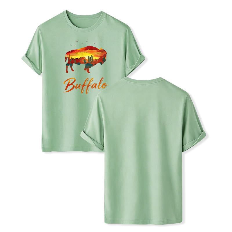Wild & Free  Sunset Buffalo Silhouette Western T-shirt - Green - 2XL - image 12