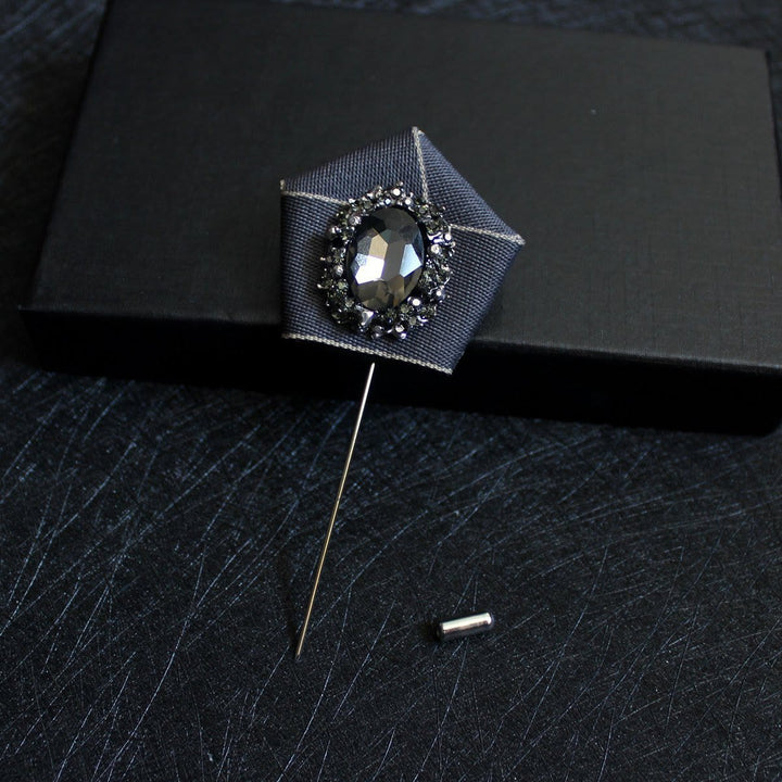 Men's Smoky Crystal Geometric Fabric Lapel Pin Brooch - Gray - image 8